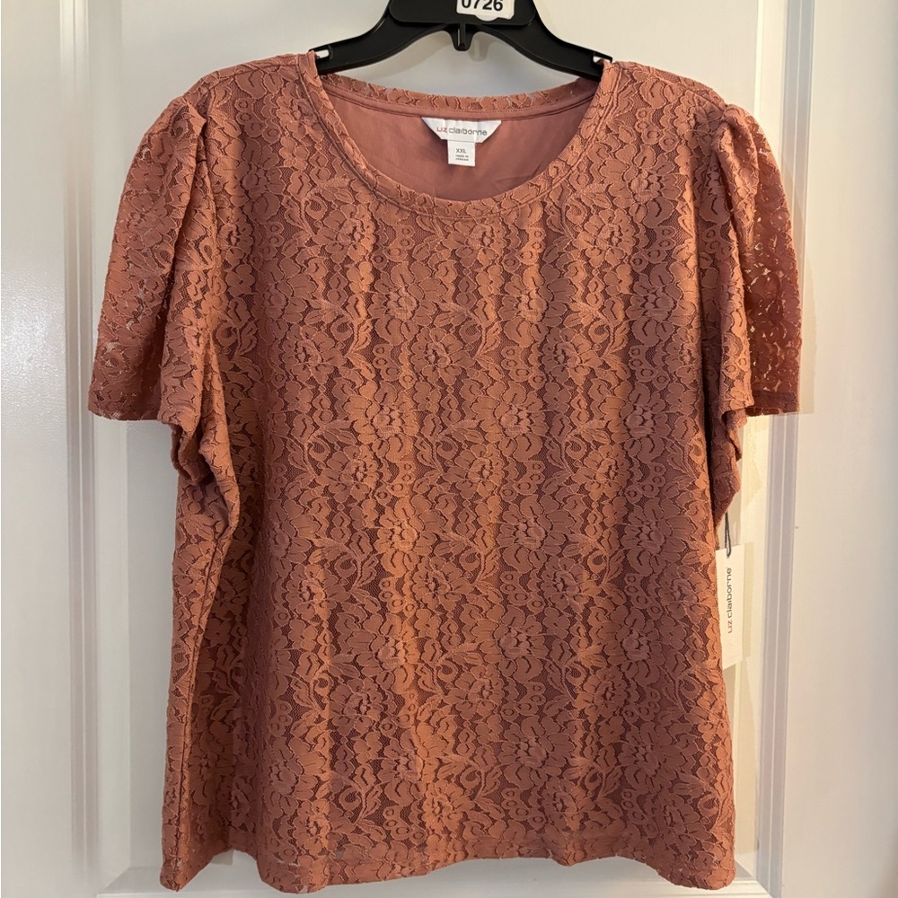 Liz Claiborne Lace Short-Sleeve Top - Dusty Rose Sz XXL NWT